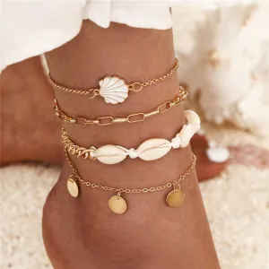 ZOSHI 4pc/set Bohemia Shell Chains Anklet Set For Women Gold Plated Summer Beach Jewelry